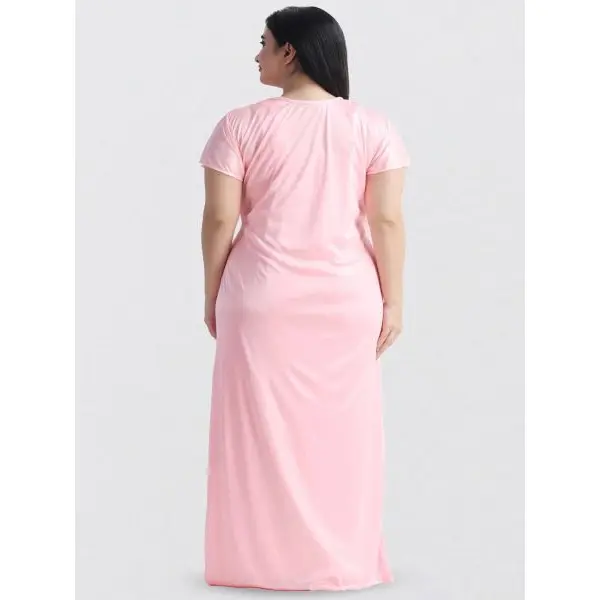 Fancyra Women Satin Solid 2 Piece Nighty with Robe Nightwear Set Free Size - Image 3