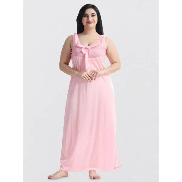 Fancyra Women Satin Solid 2 Piece Nighty with Robe Nightwear Set Free Size - Image 4