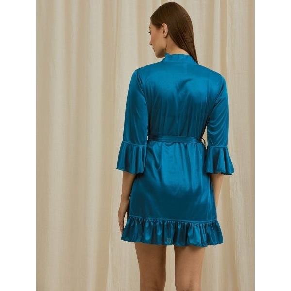 Fancyra Women Satin Solid Elegant Ruffle Hem Nightwear Sleepwear Robe - Image 4