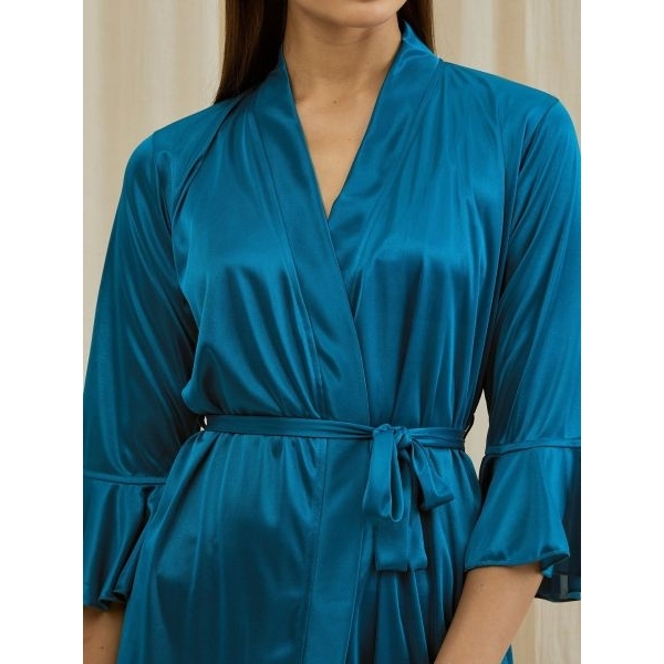 Fancyra Women Satin Solid Elegant Ruffle Hem Nightwear Sleepwear Robe - Image 5