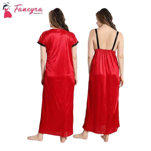 Fancyra Women Satin Solid Maxi Nighty For Nightwear With Robe Free Size - Image 2