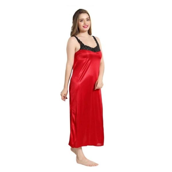 Fancyra Women Satin Solid Maxi Nighty For Nightwear With Robe Free Size - Image 3