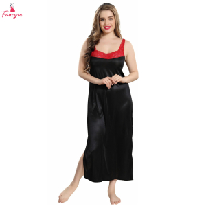 Fancyra Women Satin Solid Maxi Sleepwear Nightwear Long Nighty
