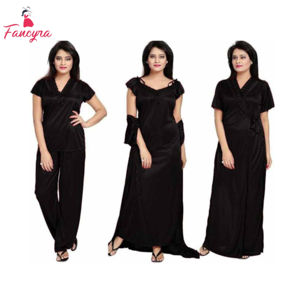 Fancyra Women Satin Solid Night Suit Nighty and Robe Women Full Length Set - Image 2
