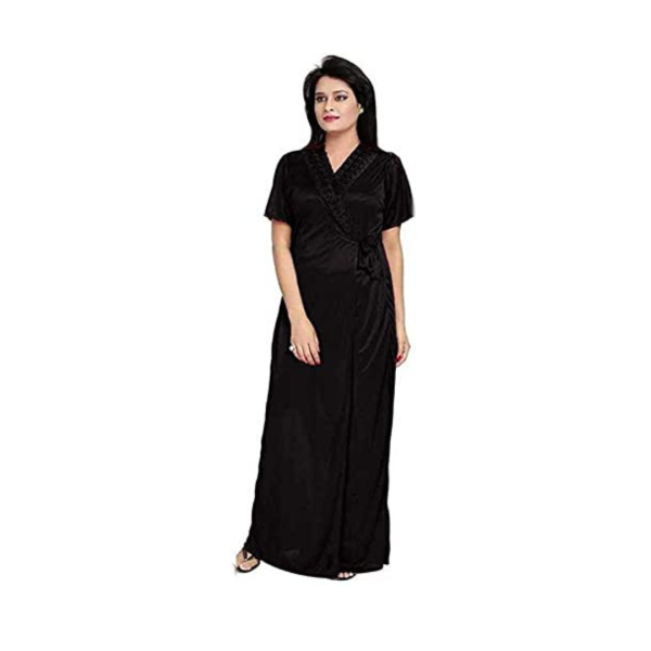 Fancyra Women Satin Solid Night Suit Nighty and Robe Women Full Length Set - Image 4