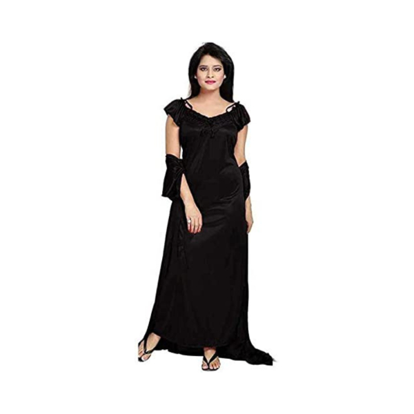 Fancyra Women Satin Solid Night Suit Nighty and Robe Women Full Length Set - Image 5