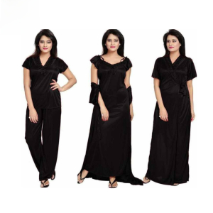 Fancyra Women Satin Solid Night Suit Nighty and Robe Women Full Length Set