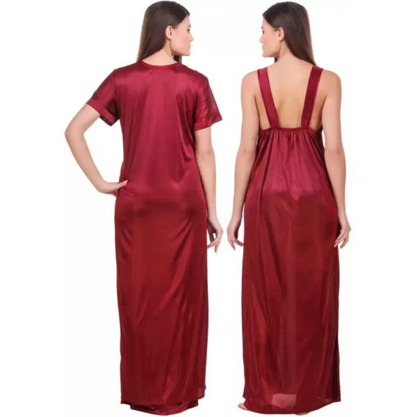 Fancyra Women Satin Solid Nighty Nightwear Set And Wrap Gown Half Sleeve Free Size - Image 2