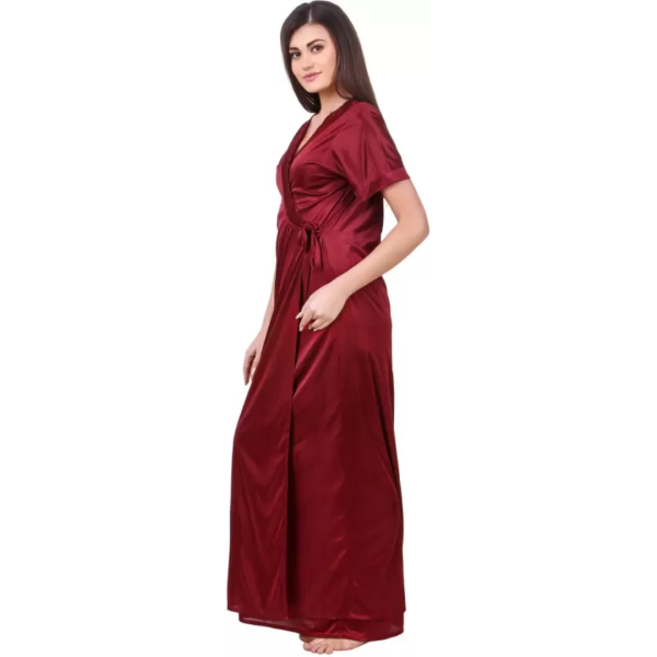 Fancyra Women Satin Solid Nighty Nightwear Set And Wrap Gown Half Sleeve Free Size - Image 4