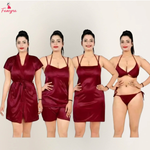 Fancyra Women Satin Solid Pack of 6 Sleepwear Nightwear Set