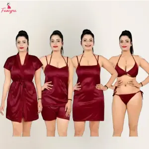 Fancyra Women Satin Solid Pack of 6 Sleepwear Nightwear Set