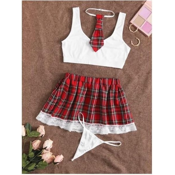 Fancyra Women School Girl Theme Lace Lingerie Baydoll Costume Outfit - Image 3