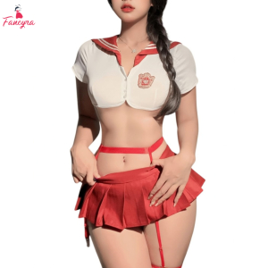 Fancyra Women Schoolgirl Costume Babydoll Crop Top with Sailor Collar