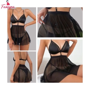 Fancyra Women See through Babydoll Lingerie Nightdress with Thong