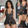 Fancyra Women See Through Floral Lace Open Front Babydoll Lingerie Nighty