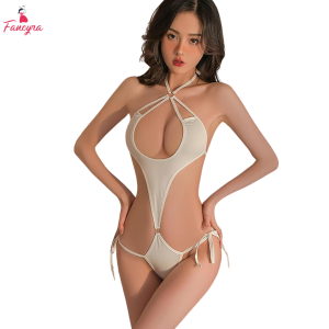 Fancyra Women See Through Halter Neck Cut-Out Babydoll Bodysuit Lingerie