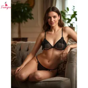 Fancyra Women See Through Soft Net Cute Top and Bottom Lingerie Bra & Panty Set