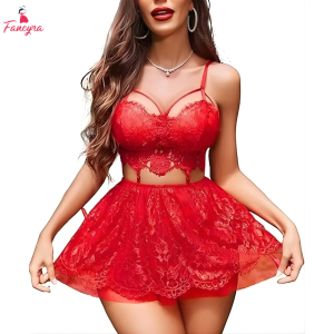 Fancyra Women See Through Soft Net Lace Babydoll Lingerie Nightwear For Honeymoon