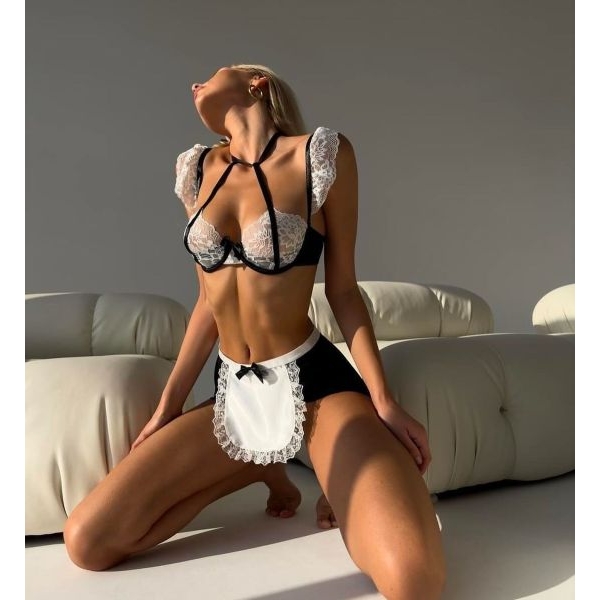 Fancyra Women Self Design Maid Roleplay Honeymoon Night Dress Lingerie - Image 2