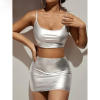 Fancyra Women Self Design Shiny Cami Top And Bodycon Skirt Set