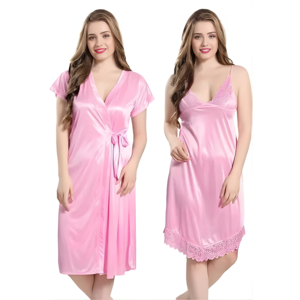 Fancyra Women Set of 2 Piece Satin Stylish Fancy Sleepwear Nightdress - Image 4
