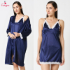 Fancyra Women Set of 2 Pieces Elegant Lace Trim Inner Nighty with Outer Robe Nightwear Set