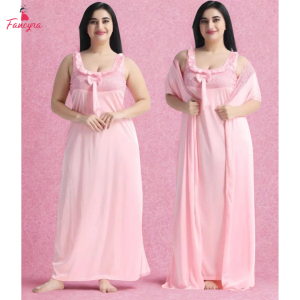 Fancyra Women Set of 2 Pieces Satin Solid Lace Trim Sleepwear Nightwear Set