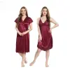 Fancyra Women Set Of 2 Satin Solid Knee Length Sleepwear Nighty With Robe
