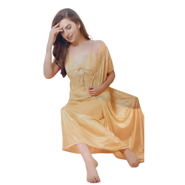 Fancyra Women Set of Two Satin Nighty with Robe Sleepwear - Image 2