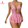 Fancyra Women Sexy Lace Flare Bodysuit Deep V Neck One Piece Babydoll Lingerie