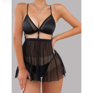 Fancyra Women Sexy See through Babydoll Lingerie Nightdress with Thong