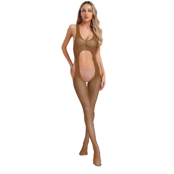 Fancyra Women Sheer Brown One Piece Bodystocking Lingerie - Image 3