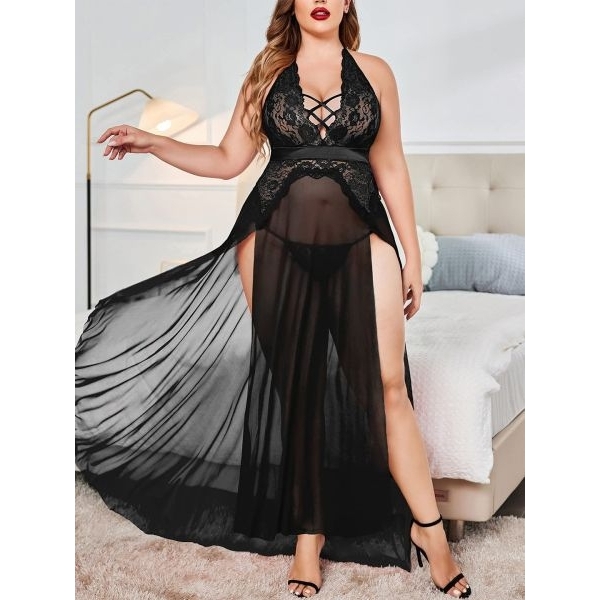 Fancyra Women Sheer Long Chemise Lace Babydoll Lingerie Nighty - Image 2