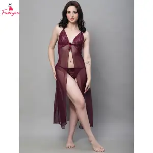 Fancyra Women Sheer Long Hot Nighty Baby Doll Lingerie