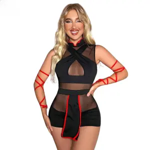 Fancyra Women Sheer Mesh Lingerie Set with Crisscross Bodice and Arm Wraps