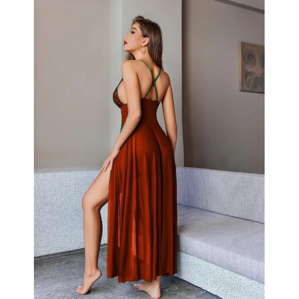 Fancyra Women Sheer Mesh Open Front Long Babydoll Lingerie with G String Panty - Image 3