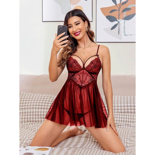 Fancyra Women Sheer Net Lace Hot Transparent Babydoll Lingerie - Image 3
