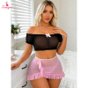 Fancyra Women Sheer Off Shoulder Crop Top with Mini Skirt