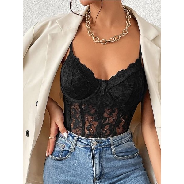 Fancyra Women Sheer Self Design Nightwear Bodysuit Lingerie - Image 2