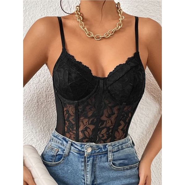 Fancyra Women Sheer Self Design Nightwear Bodysuit Lingerie - Image 3