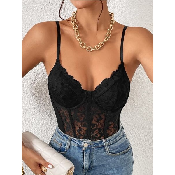 Fancyra Women Sheer Self Design Nightwear Bodysuit Lingerie - Image 5