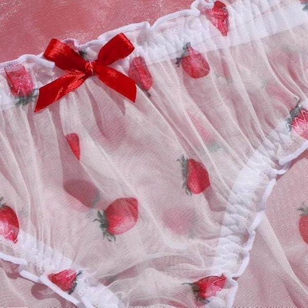 Fancyra Women Sheer Strawberry Print Transparent Babydoll with Bralette & Panty - Image 2