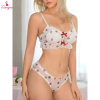 Fancyra Women Sheer Strawberry Print Transparent Babydoll with Bralette & Panty