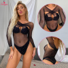 Fancyra Women Shiny Rhinestone Mesh Long Sleeves Pantyhose Bodystocking Lingerie