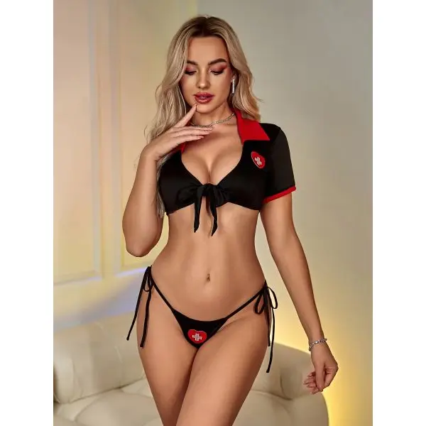 Fancyra Women Short Sleeve Nurse Bedroom Costume Lingerie Set - Image 2