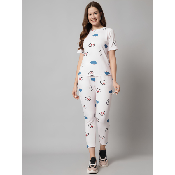 Fancyra Women Short Sleeve Printed T-Shirt & Joggers Pajama Set - Image 2