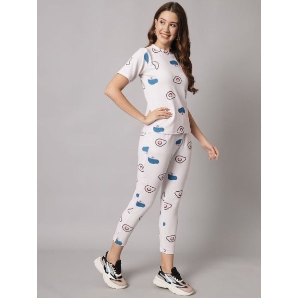 Fancyra Women Short Sleeve Printed T-Shirt & Joggers Pajama Set - Image 3