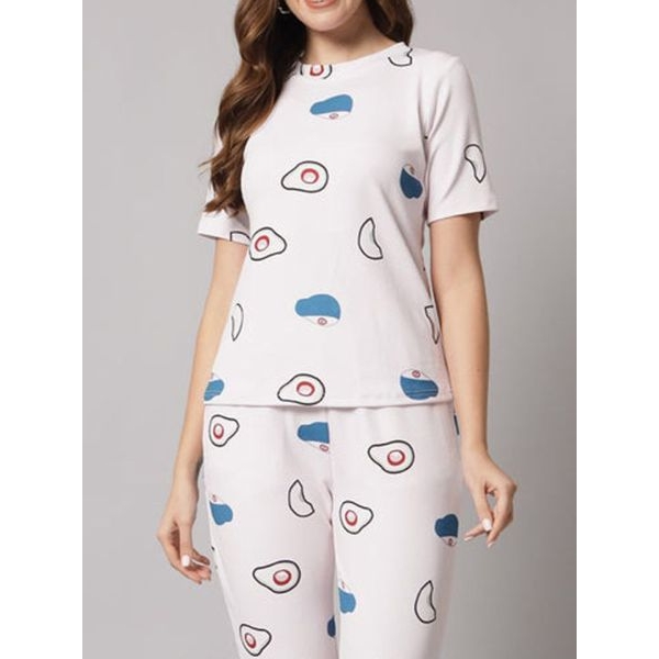 Fancyra Women Short Sleeve Printed T-Shirt & Joggers Pajama Set - Image 5