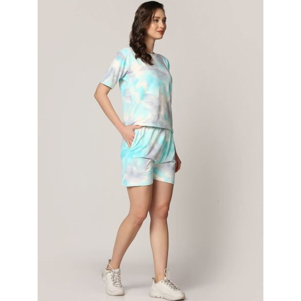 Fancyra Women Short Sleeves Printed T-shirt & Shorts Pajama Nightwear Set - Image 3