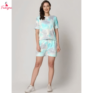 Fancyra Women Short Sleeves Printed T-shirt & Shorts Pajama Nightwear Set